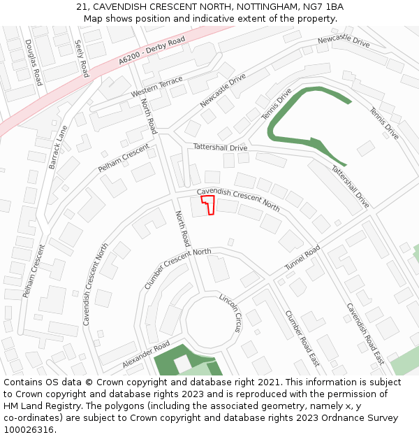 21, CAVENDISH CRESCENT NORTH, NOTTINGHAM, NG7 1BA: Location map and indicative extent of plot