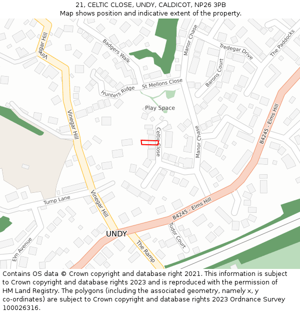 21, CELTIC CLOSE, UNDY, CALDICOT, NP26 3PB: Location map and indicative extent of plot