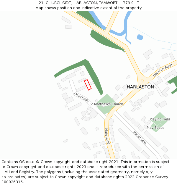 21, CHURCHSIDE, HARLASTON, TAMWORTH, B79 9HE: Location map and indicative extent of plot
