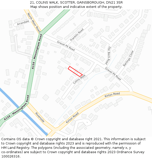 21, COLINS WALK, SCOTTER, GAINSBOROUGH, DN21 3SR: Location map and indicative extent of plot