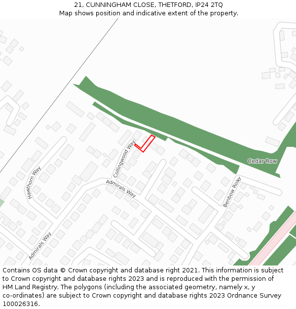 21, CUNNINGHAM CLOSE, THETFORD, IP24 2TQ: Location map and indicative extent of plot