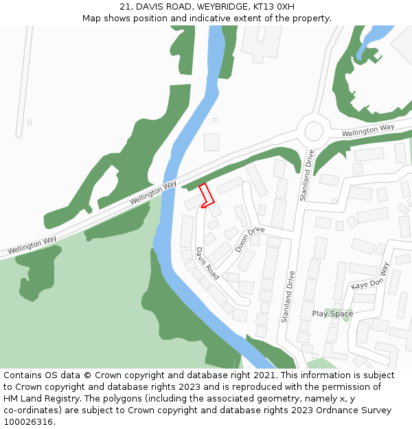 21, DAVIS ROAD, WEYBRIDGE, KT13 0XH: Location map and indicative extent of plot