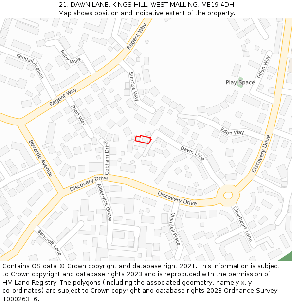 21, DAWN LANE, KINGS HILL, WEST MALLING, ME19 4DH: Location map and indicative extent of plot