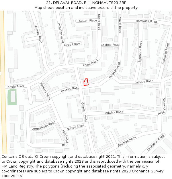 21, DELAVAL ROAD, BILLINGHAM, TS23 3BP: Location map and indicative extent of plot