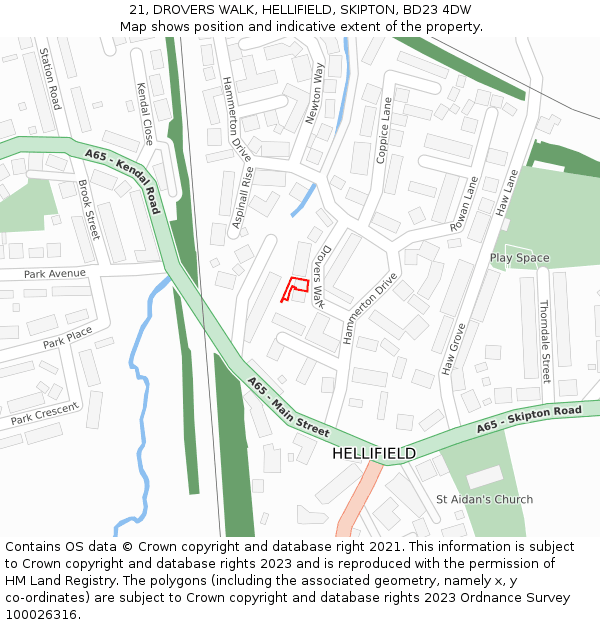 21, DROVERS WALK, HELLIFIELD, SKIPTON, BD23 4DW: Location map and indicative extent of plot