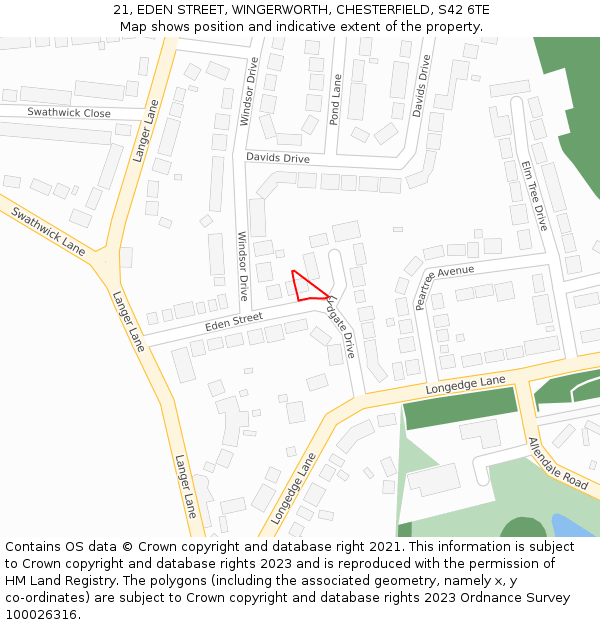 21, EDEN STREET, WINGERWORTH, CHESTERFIELD, S42 6TE: Location map and indicative extent of plot