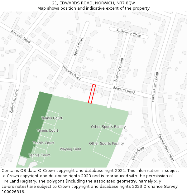 21, EDWARDS ROAD, NORWICH, NR7 8QW: Location map and indicative extent of plot