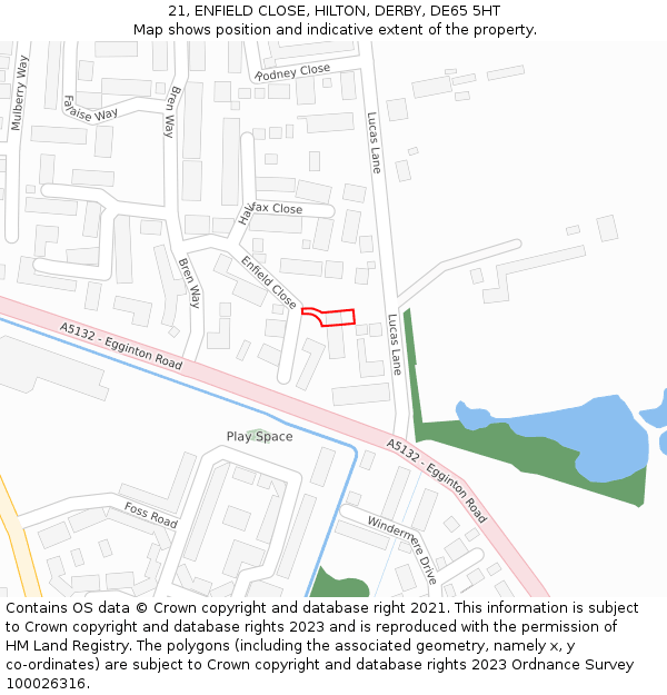 21, ENFIELD CLOSE, HILTON, DERBY, DE65 5HT: Location map and indicative extent of plot