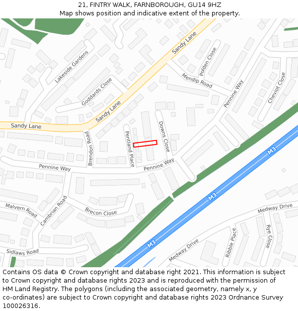 21, FINTRY WALK, FARNBOROUGH, GU14 9HZ: Location map and indicative extent of plot