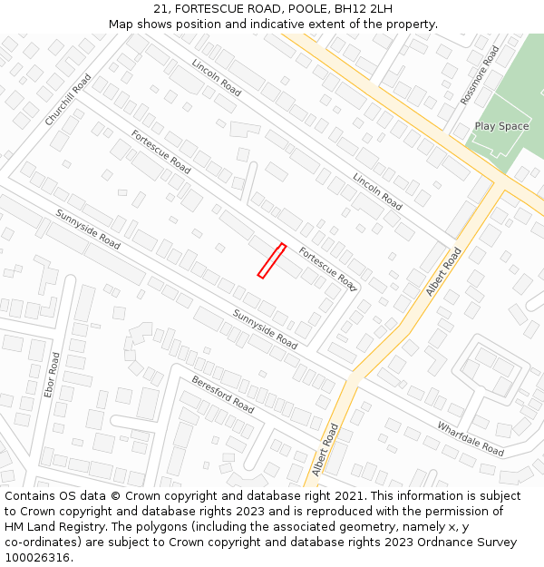 21, FORTESCUE ROAD, POOLE, BH12 2LH: Location map and indicative extent of plot