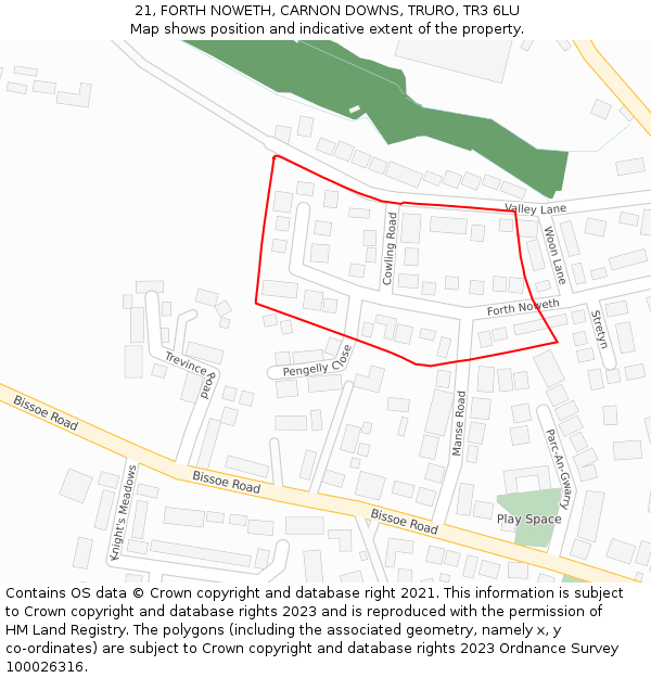 21, FORTH NOWETH, CARNON DOWNS, TRURO, TR3 6LU: Location map and indicative extent of plot