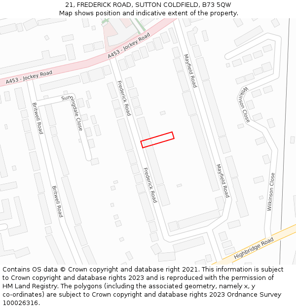 21, FREDERICK ROAD, SUTTON COLDFIELD, B73 5QW: Location map and indicative extent of plot