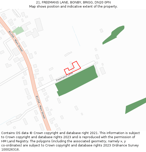 21, FREEMANS LANE, BONBY, BRIGG, DN20 0PN: Location map and indicative extent of plot