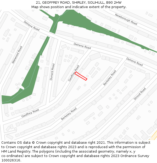 21, GEOFFREY ROAD, SHIRLEY, SOLIHULL, B90 2HW: Location map and indicative extent of plot