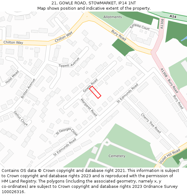 21, GOWLE ROAD, STOWMARKET, IP14 1NT: Location map and indicative extent of plot