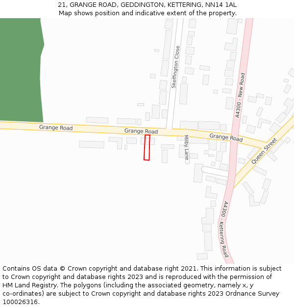 21, GRANGE ROAD, GEDDINGTON, KETTERING, NN14 1AL: Location map and indicative extent of plot