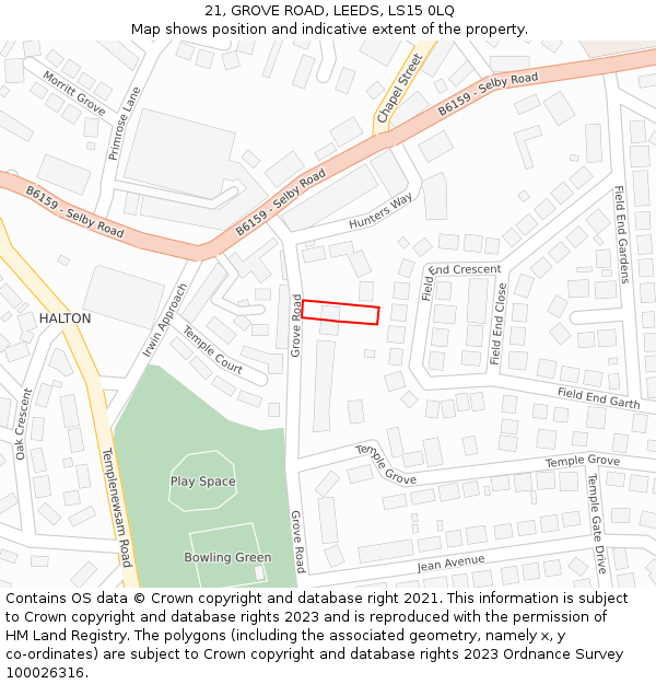 21, GROVE ROAD, LEEDS, LS15 0LQ: Location map and indicative extent of plot