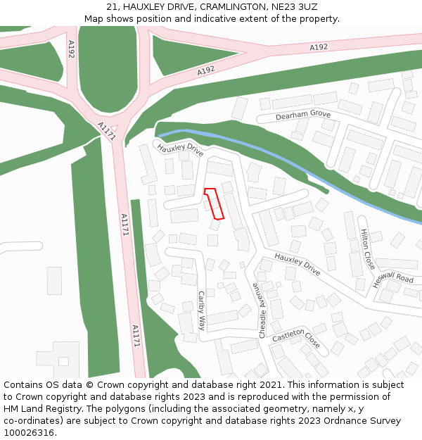 21, HAUXLEY DRIVE, CRAMLINGTON, NE23 3UZ: Location map and indicative extent of plot