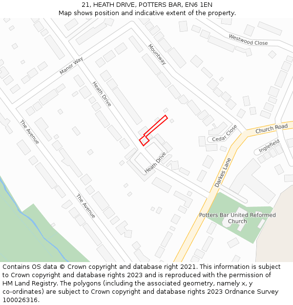 21, HEATH DRIVE, POTTERS BAR, EN6 1EN: Location map and indicative extent of plot