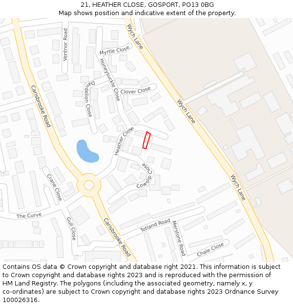 21, HEATHER CLOSE, GOSPORT, PO13 0BG: Location map and indicative extent of plot