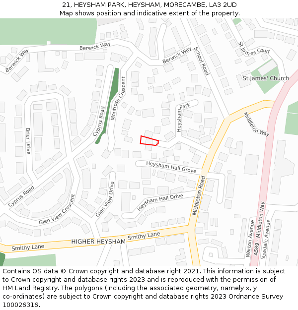 21, HEYSHAM PARK, HEYSHAM, MORECAMBE, LA3 2UD: Location map and indicative extent of plot