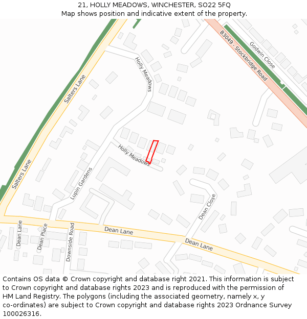 21, HOLLY MEADOWS, WINCHESTER, SO22 5FQ: Location map and indicative extent of plot