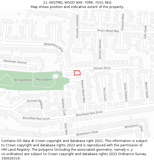 21, KESTREL WOOD WAY, YORK, YO31 9EQ: Location map and indicative extent of plot