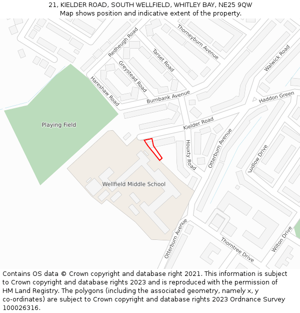 21, KIELDER ROAD, SOUTH WELLFIELD, WHITLEY BAY, NE25 9QW: Location map and indicative extent of plot