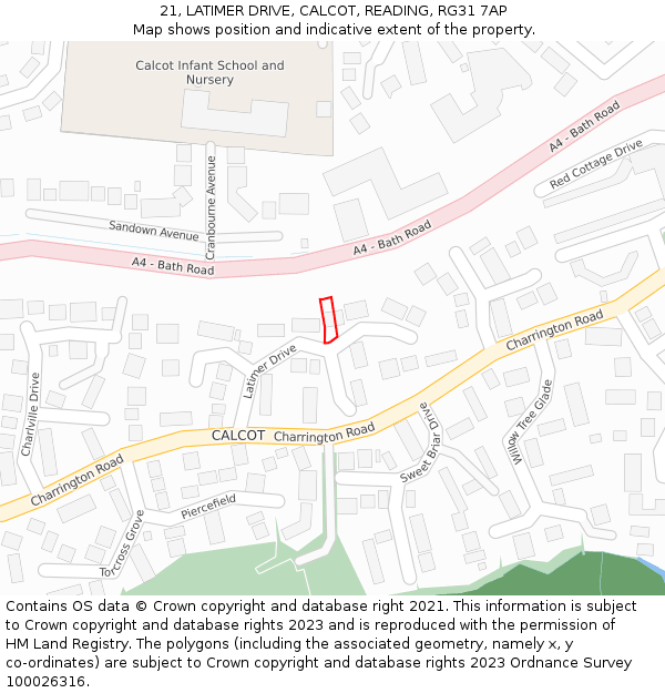 21, LATIMER DRIVE, CALCOT, READING, RG31 7AP: Location map and indicative extent of plot