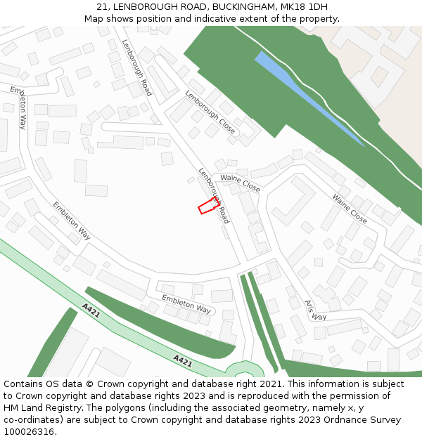 21, LENBOROUGH ROAD, BUCKINGHAM, MK18 1DH: Location map and indicative extent of plot