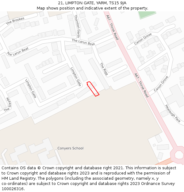 21, LIMPTON GATE, YARM, TS15 9JA: Location map and indicative extent of plot