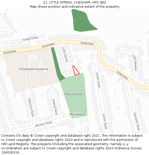 21, LITTLE SPRING, CHESHAM, HP5 2BZ: Location map and indicative extent of plot