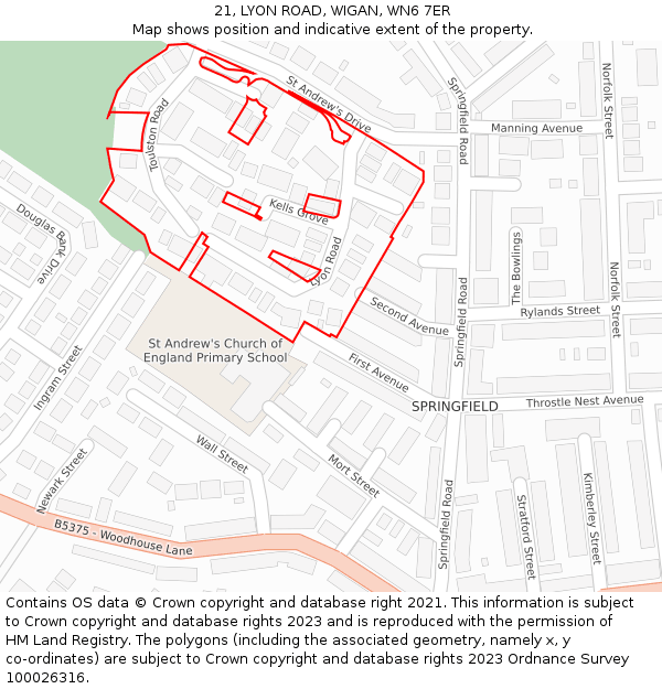 21, LYON ROAD, WIGAN, WN6 7ER: Location map and indicative extent of plot