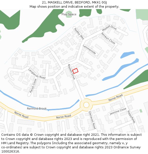 21, MASKELL DRIVE, BEDFORD, MK41 0GJ: Location map and indicative extent of plot