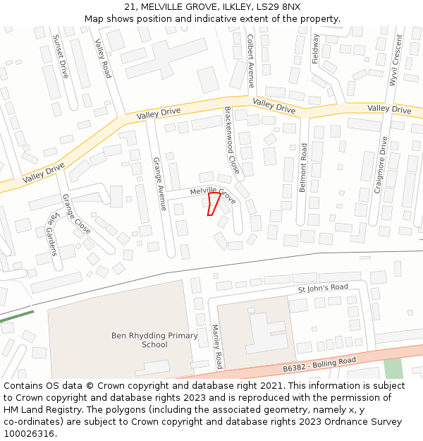 21, MELVILLE GROVE, ILKLEY, LS29 8NX: Location map and indicative extent of plot