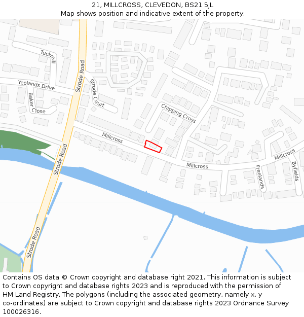 21, MILLCROSS, CLEVEDON, BS21 5JL: Location map and indicative extent of plot