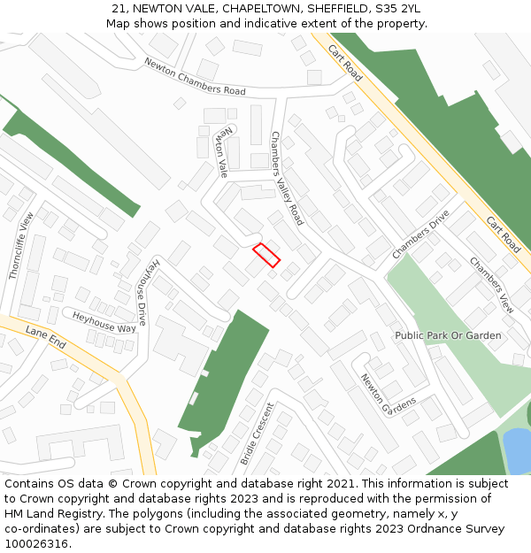 21, NEWTON VALE, CHAPELTOWN, SHEFFIELD, S35 2YL: Location map and indicative extent of plot