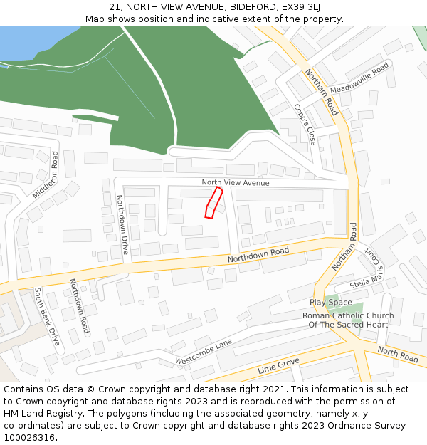 21, NORTH VIEW AVENUE, BIDEFORD, EX39 3LJ: Location map and indicative extent of plot