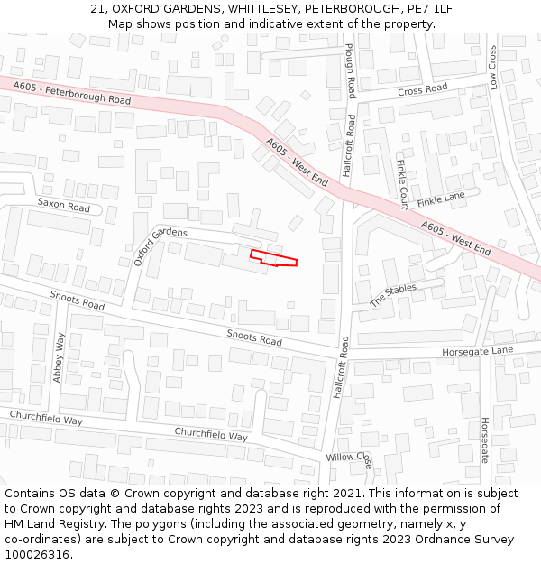 21, OXFORD GARDENS, WHITTLESEY, PETERBOROUGH, PE7 1LF: Location map and indicative extent of plot