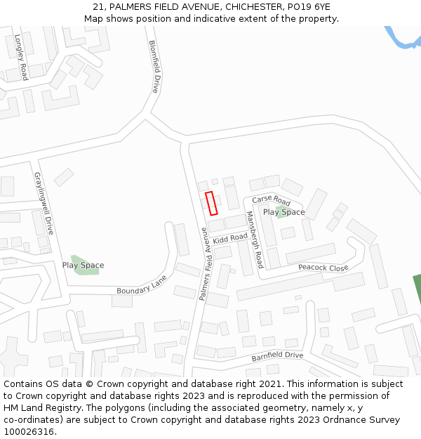 21, PALMERS FIELD AVENUE, CHICHESTER, PO19 6YE: Location map and indicative extent of plot