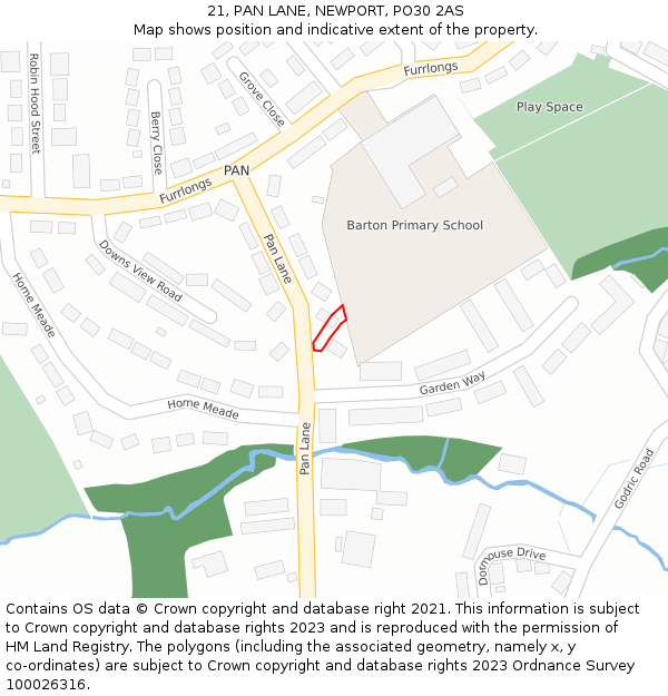 21, PAN LANE, NEWPORT, PO30 2AS: Location map and indicative extent of plot