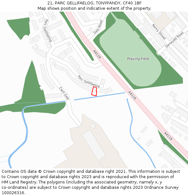 21, PARC GELLIFAELOG, TONYPANDY, CF40 1BF: Location map and indicative extent of plot