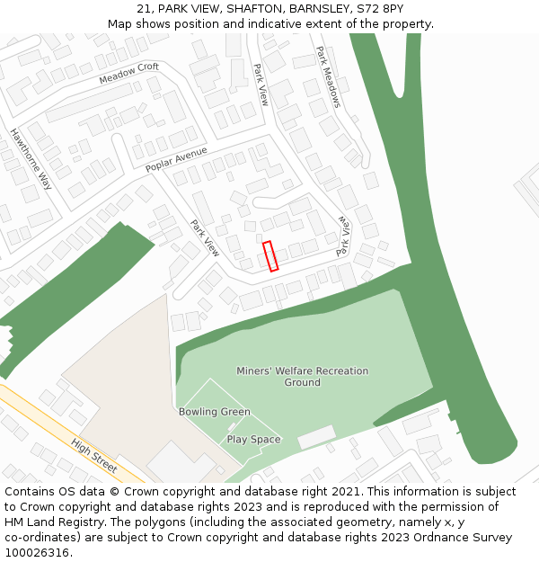 21, PARK VIEW, SHAFTON, BARNSLEY, S72 8PY: Location map and indicative extent of plot