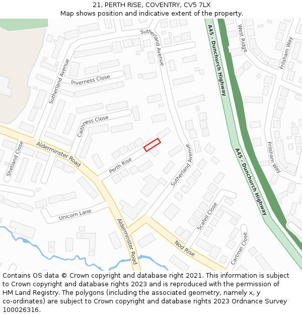 21, PERTH RISE, COVENTRY, CV5 7LX: Location map and indicative extent of plot