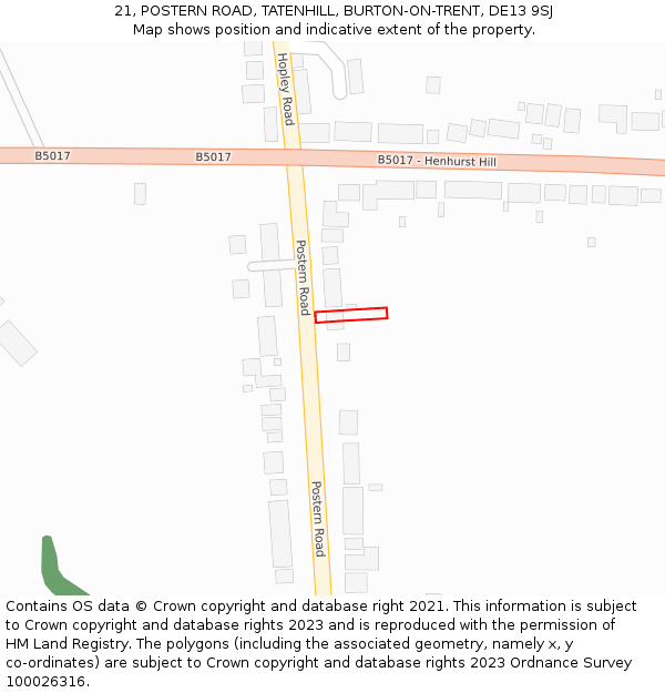 21, POSTERN ROAD, TATENHILL, BURTON-ON-TRENT, DE13 9SJ: Location map and indicative extent of plot