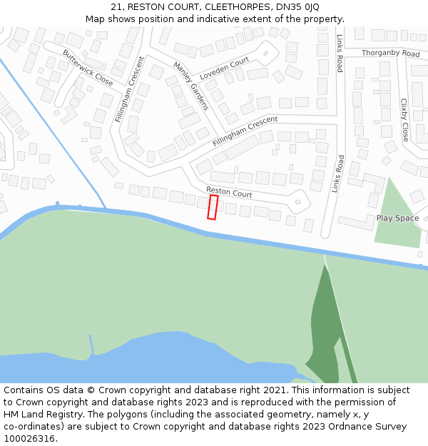 21, RESTON COURT, CLEETHORPES, DN35 0JQ: Location map and indicative extent of plot