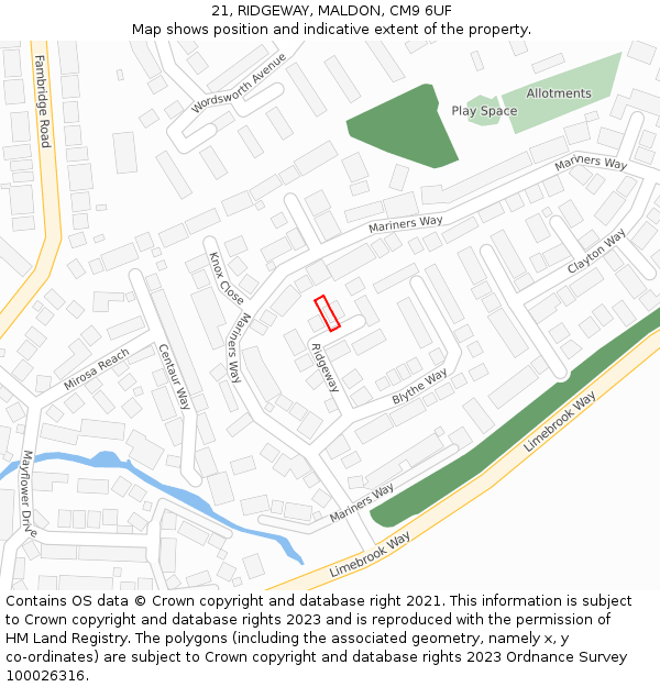 21, RIDGEWAY, MALDON, CM9 6UF: Location map and indicative extent of plot