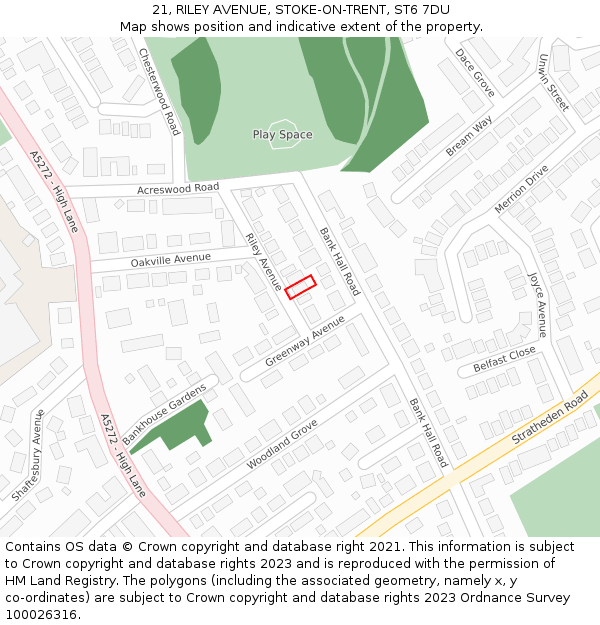 21, RILEY AVENUE, STOKE-ON-TRENT, ST6 7DU: Location map and indicative extent of plot
