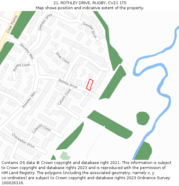21, ROTHLEY DRIVE, RUGBY, CV21 1TS: Location map and indicative extent of plot