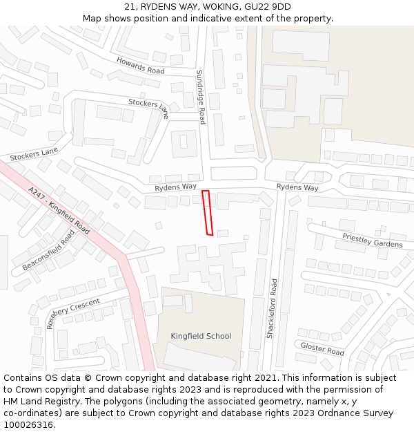 21, RYDENS WAY, WOKING, GU22 9DD: Location map and indicative extent of plot